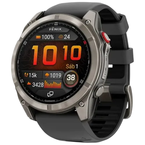 Garmin Fēnix 8 Pro 51 mm AMOLED Zafiro Gris Titanio con correa de Silicona Negra