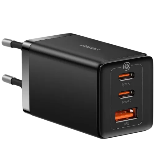 Baseus GaN5 Pro 65W Cargador de pared 2xUSB-C 1xUSB-A Negro