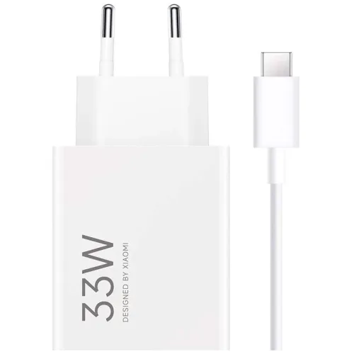 Cargador de carga Rápida Xiaomi 33W HyperCharge Combo USB Tipo-A Blanco + Cable USB-A a USB-C