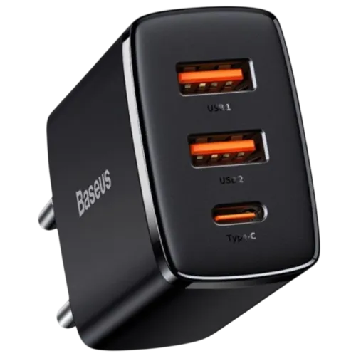 Baseus Compact Quick Charger 30W Negro Cargador de pared 2xUSB-A 1xUSB-C