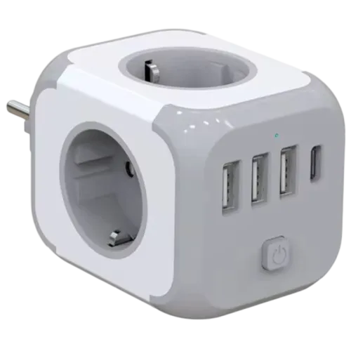 Regleta Cubo Adaptador de enchufe 3x Tipo F 3x USB-A 1x USB-C
