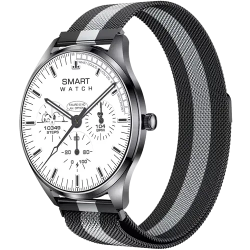 TN99 Correa Milanesa Plata/Negro 1,43 pulgadas AMOLED Llamadas Bluetooth 5 días +100 deportes IP67 Reloj inteligente