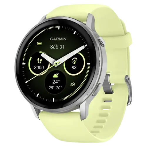 Garmin Venu 4 45 mm Plata Correa Silicona Amarillo 1,4 pulgadas AMOLED GPS NFC 12 días 5ATM Smartwatch