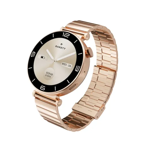 Garett Rose Gold Steel 42 mm Dorado 1,32 pulgadas AMOLED Llamadas Bluetooth 7 días +78 deportes IP67 Smartwatch