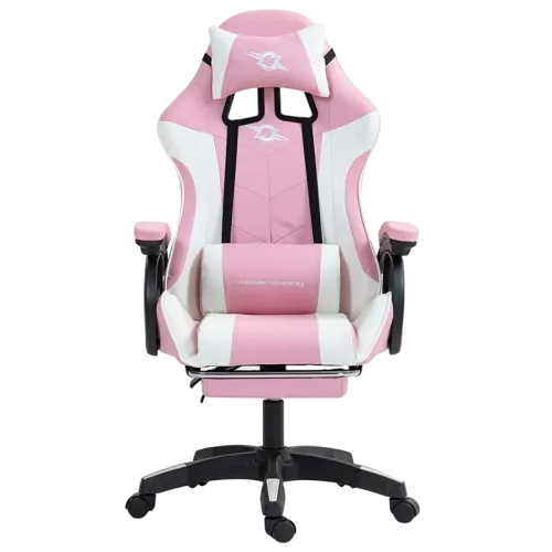 PowerGaming Silla 7 puntos de Masaje Reposapiés Blanco+Rosa