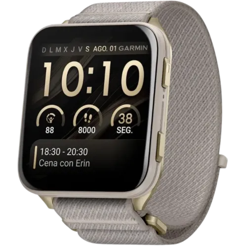 Garmin Venu X1 Caja de titanio Dorado Correa Nailon Gris 2 pulgadas AMOLED 8 días 5ATM Smartwatch