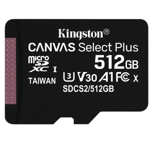 Kingston Canvas Select Plus 512GB Negro 100MB/s U3 V30 Tarjeta microSD