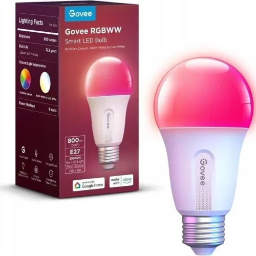 Govee H6004 WiFi E27 9W RGBWW Bluetooth compatible con Alexa y Google 2700-6500K Bombilla inteligente