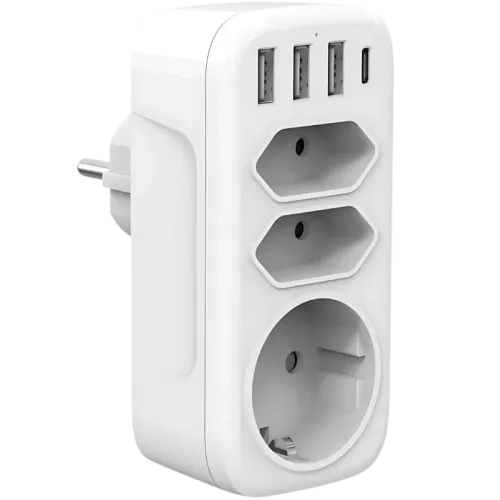 Ladrón de enchufes 4000W 1x Tipo F 2x Tipo C 3x USB-A 1x USB-C