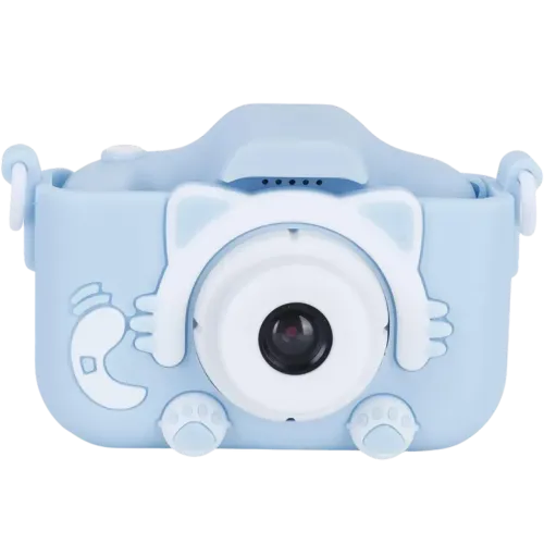 K1C Versión Mejorada 600mAh Funda Gato Azul 2 pulgadas tarjeta 32GB Cámara digital para niños