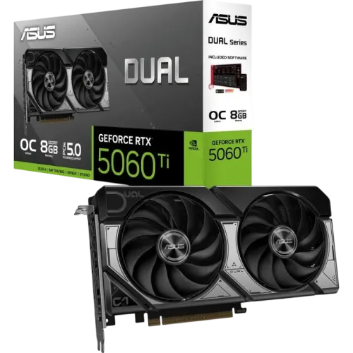ASUS Dual RTX5060TI-O8G NVIDIA GeForce RTX 5060 Ti 8 GB GDDR7 PCIe 5.0 2 ventiladores HDMI 2.1 Tarjeta gráfica