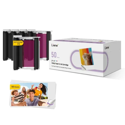Kit Liene Papel Fotográfico 2x3 pulgadas 50 Hojas + 5 Cartuchos