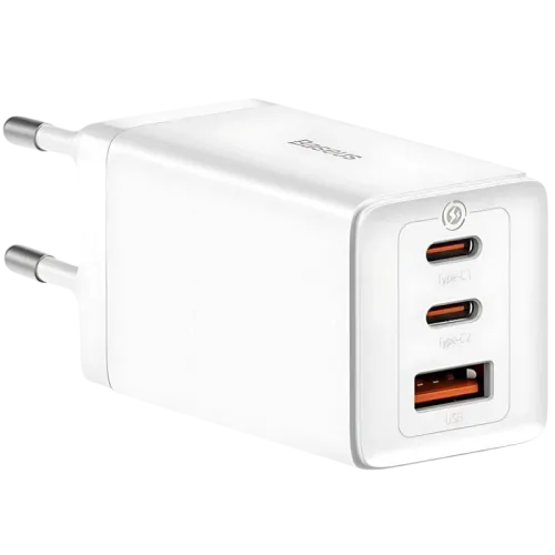 Baseus GaN5 Pro 65W Cargador de pared 2xUSB-C 1xUSB-A Blanco