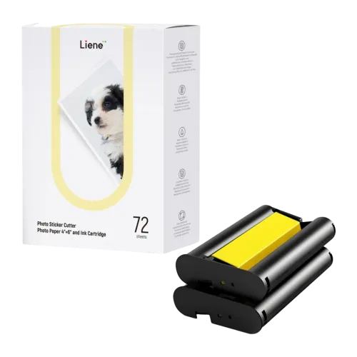 Papel Fotográfico Adhesivo Liene PixCut 4x6 pulgadas 72 Hojas + 2 Cartuchos Blanco