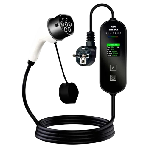 Cargador de coche eléctrico portátil 16A/3,5KW/Enchufe Schuko/5M/LCD EV Tipo 2