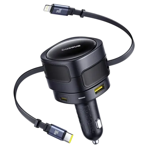 Baseus Enjoyment Max Cargador de Coche 90W con cables USB-C+Lightning y puertos USB-A+USB-C