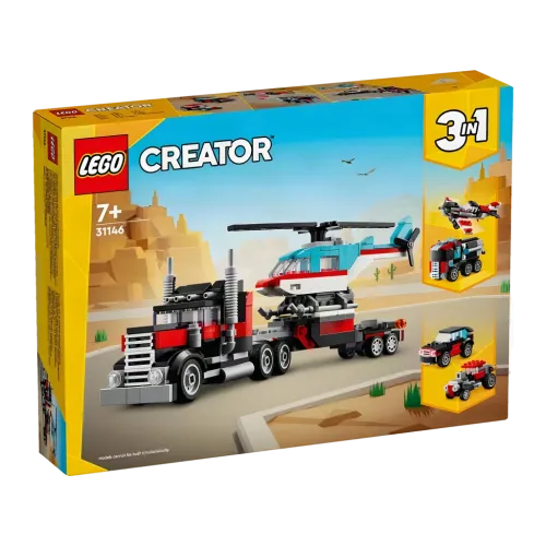 LEGO Creator 3 en 1 Camión Plataforma con Helicóptero 31146 270 piezas 7+ años
