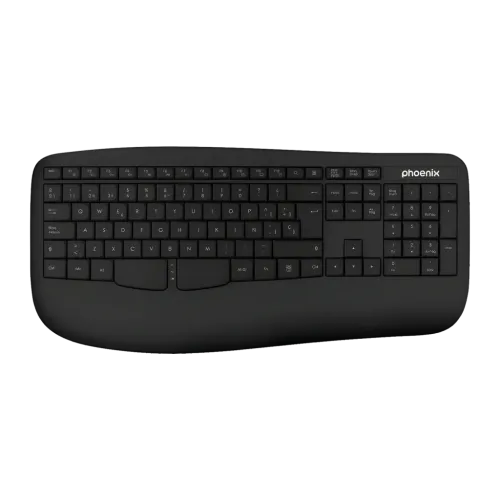 Phoenix K201 Negro 2,4 GHz con reposamuñecas Teclado inalámbrico ergonómico