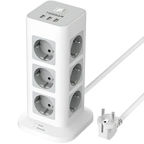 Tessan TS-TPS04-DE 12 Enchufes Schuko + 3 USB cable 2 m Regleta