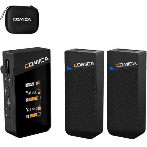 COMICA Vimo C2 Micrófono Lavalier Inalámbrico de 2 Canales con Control y Cancelación de Sonido