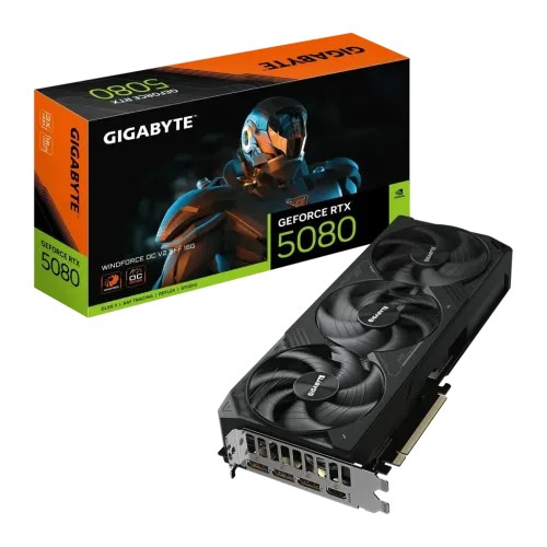 Gigabyte GeForce RTX 5080 Windforce OC V2 SFF 16GB GDDR7 Negro 3 ventiladores HDMI 2.1 3 DisplayPort Tarjeta gráfica