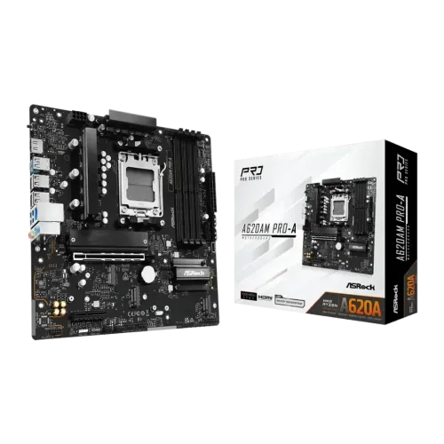ASRock A620AM Pro-A AMD A620 AM5 DDR5 mATX Negro 2,5G Ethernet 3 ranuras M.2 Placa base